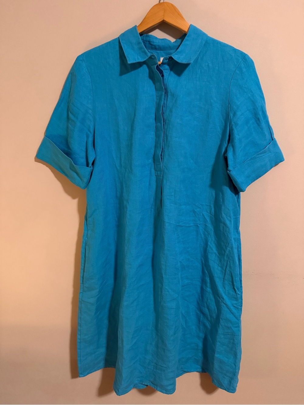 Chico’s Blue Short Sleeve 100% Linen Shirt Dress sz 12
